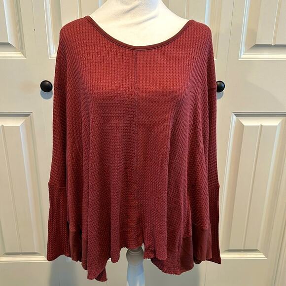 KyeMi Small Burgundy Batwing Waffle Knit Sweater Top NWOT - Picture 1 of 12